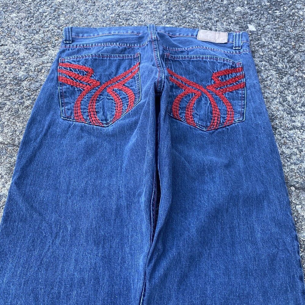 True Religion Style Jeans Mens 38x32 Embroidered Medium Blue Wash